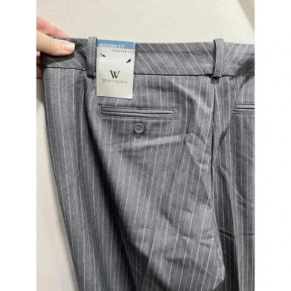 NWT Worthington Women's 12 Modern Fit Trouser Leg Pants Grey Stripes Work Casual - Picture 7 of 8